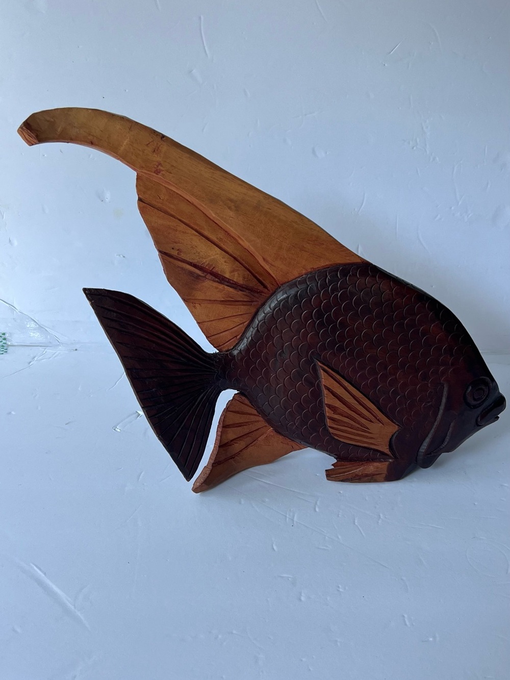 Hand-Carved Brown Wooden Fish Wall Décor - Brown Nautical Accent